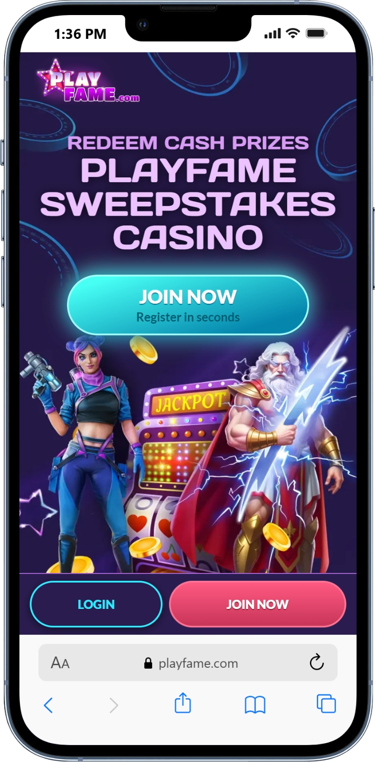 PlayFame - homepage on mobile